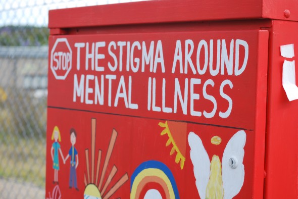 A power box in Coorparoo, painted with mental health slogans.