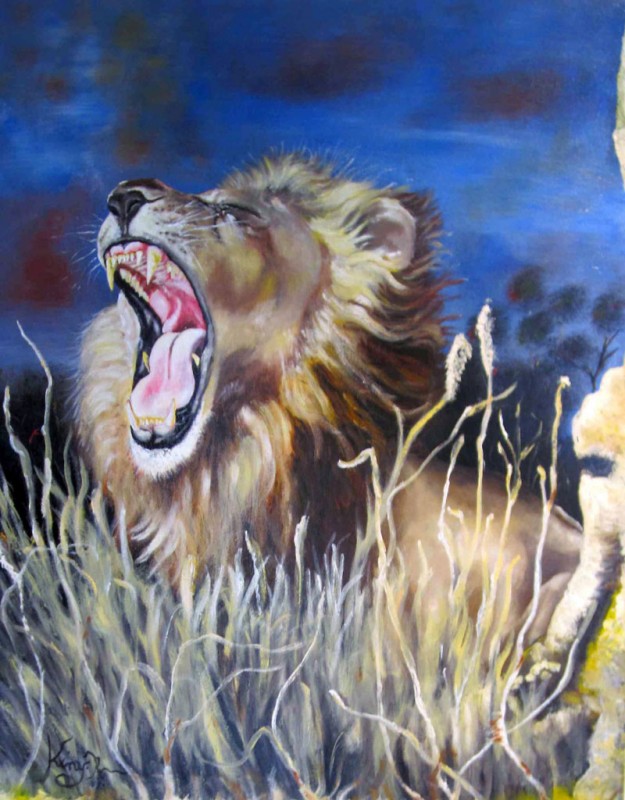 Kiny Ruharara's painting of a lion.