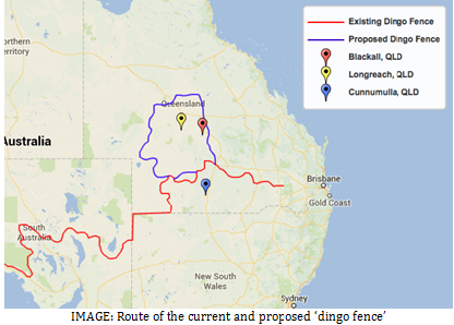 Route of the current and proposed Dingo Fence.