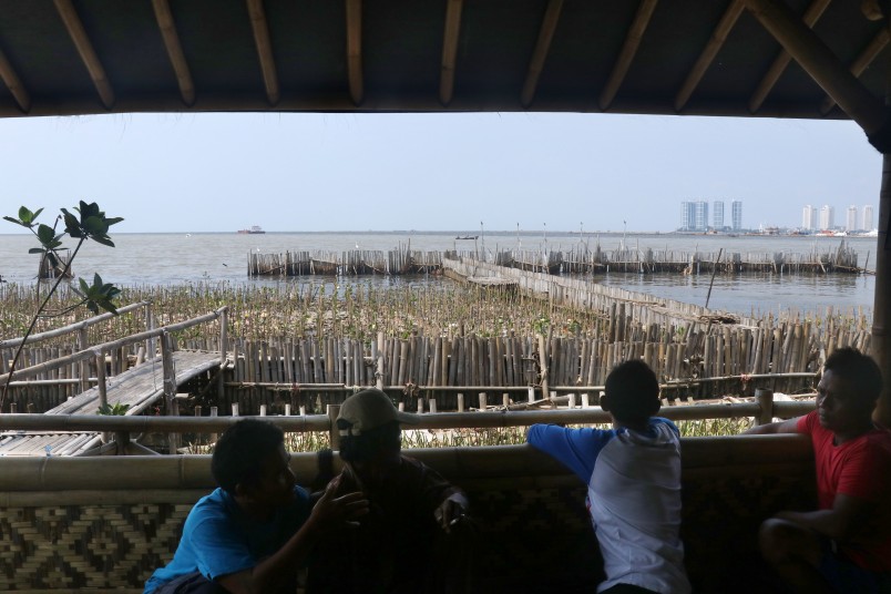 Some of the fishermen of Muara Angke looking out onto the bay of Jakarta