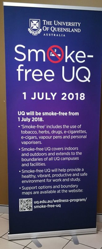 An example of the many banners that the University of Queensland has around their St Lucia campus to notify students of the ban.
