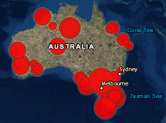 Historical earthquakes of Australia. Image: Commonwealth of Australia/Geoscience Australia, 2018.
